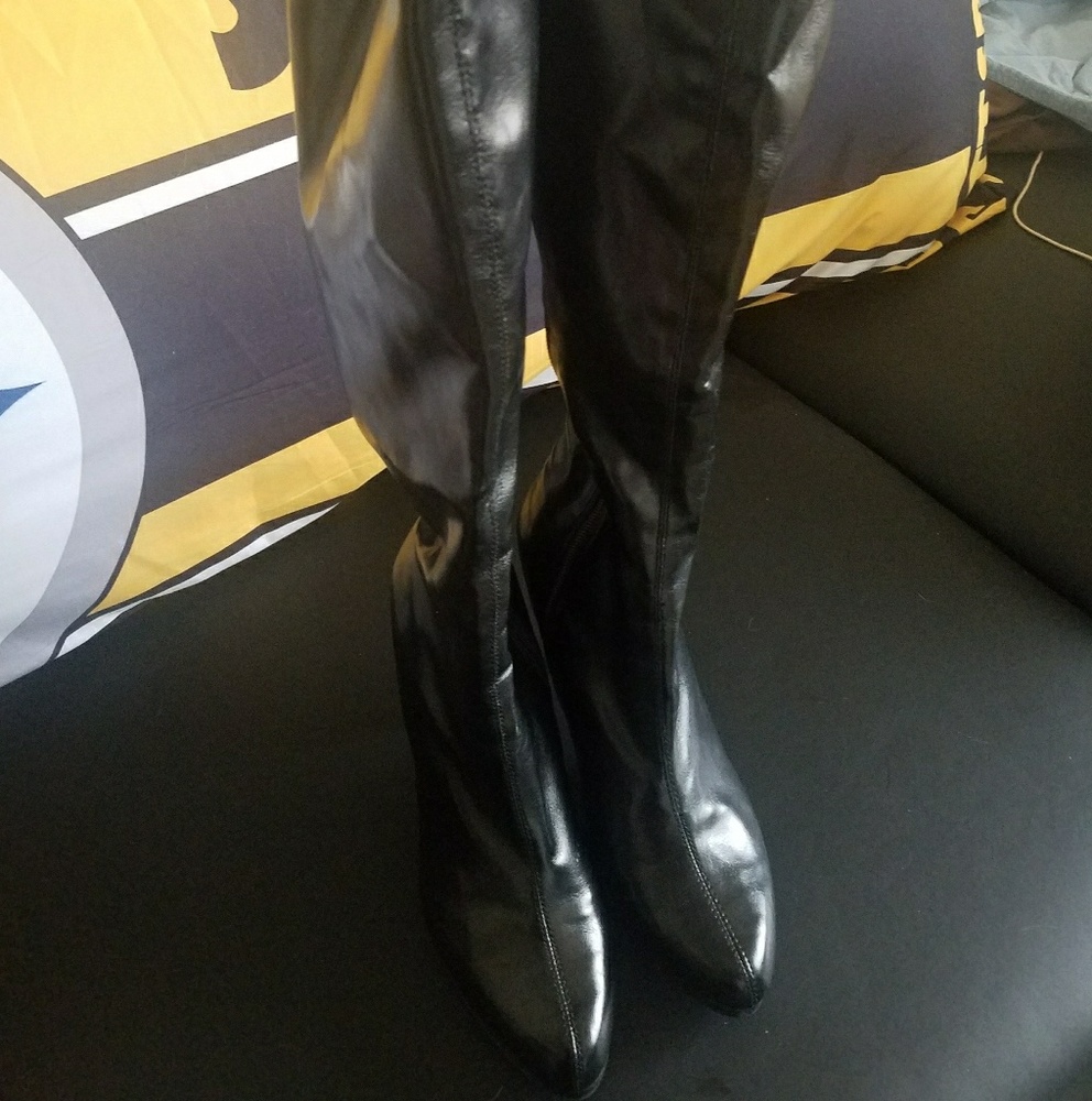 Black Leather Knee-High Boots